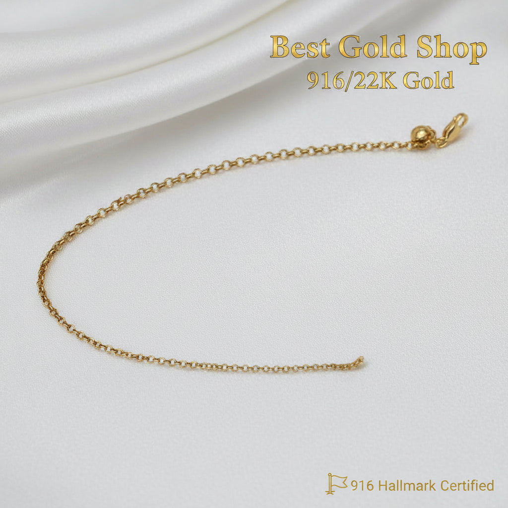 916 Gold Round Link Bell Anklet | Classic 22K Gold