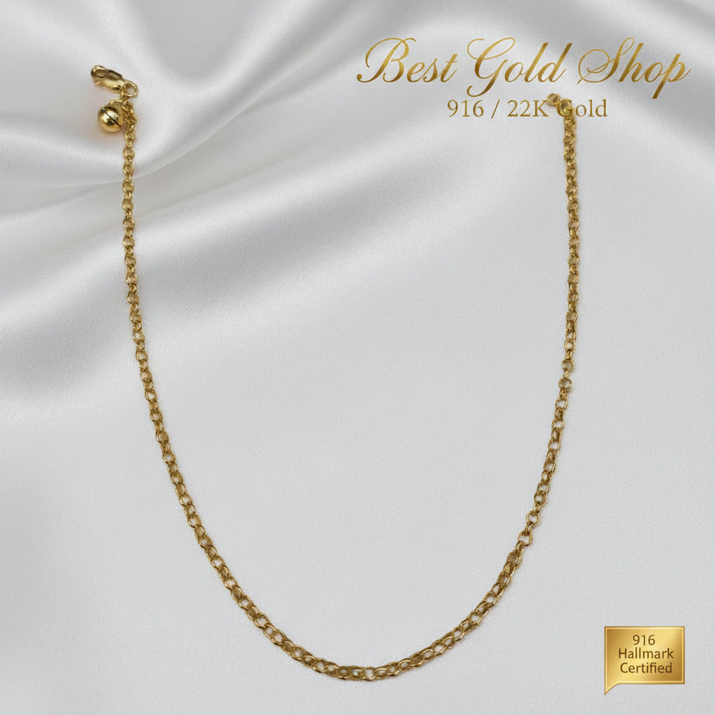 916 Gold Round Link Bell Anklet | Classic 22K Gold