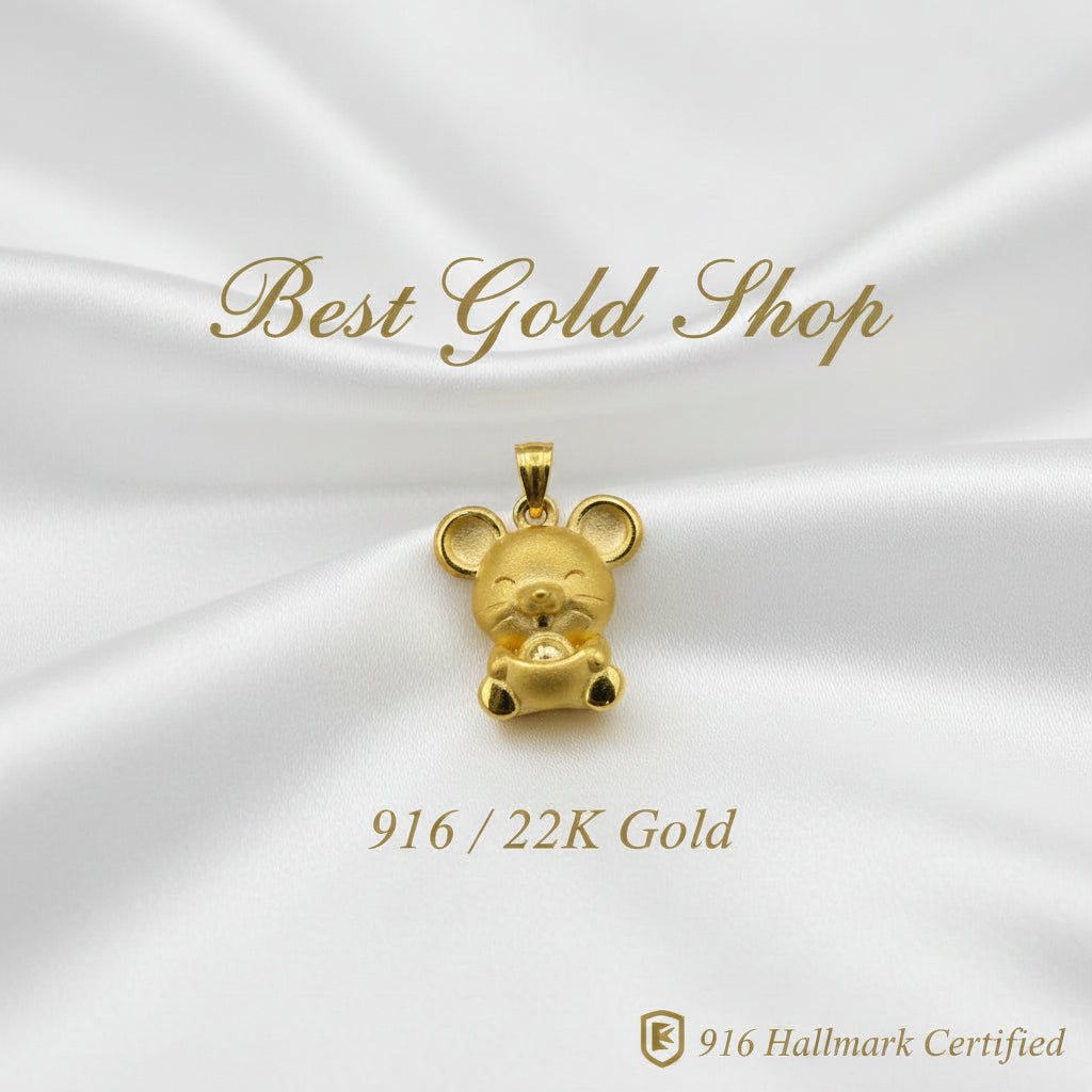 999 Gold Mouse Pendant | Symbol of Intelligence Prosperity