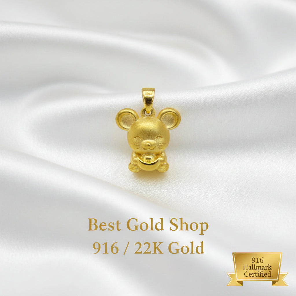 999 Gold Mouse Pendant | Symbol of Intelligence Prosperity