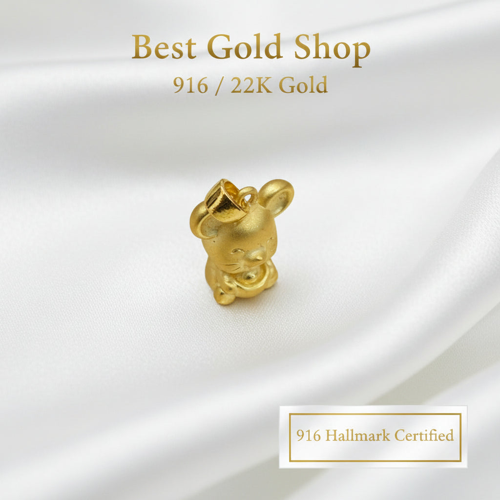 999 Gold Mouse Pendant | Symbol of Intelligence Prosperity