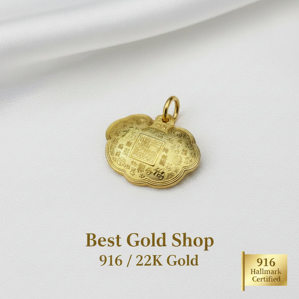 999 Gold Fu Bag Pendant | Symbol of Blessings Prosperity
