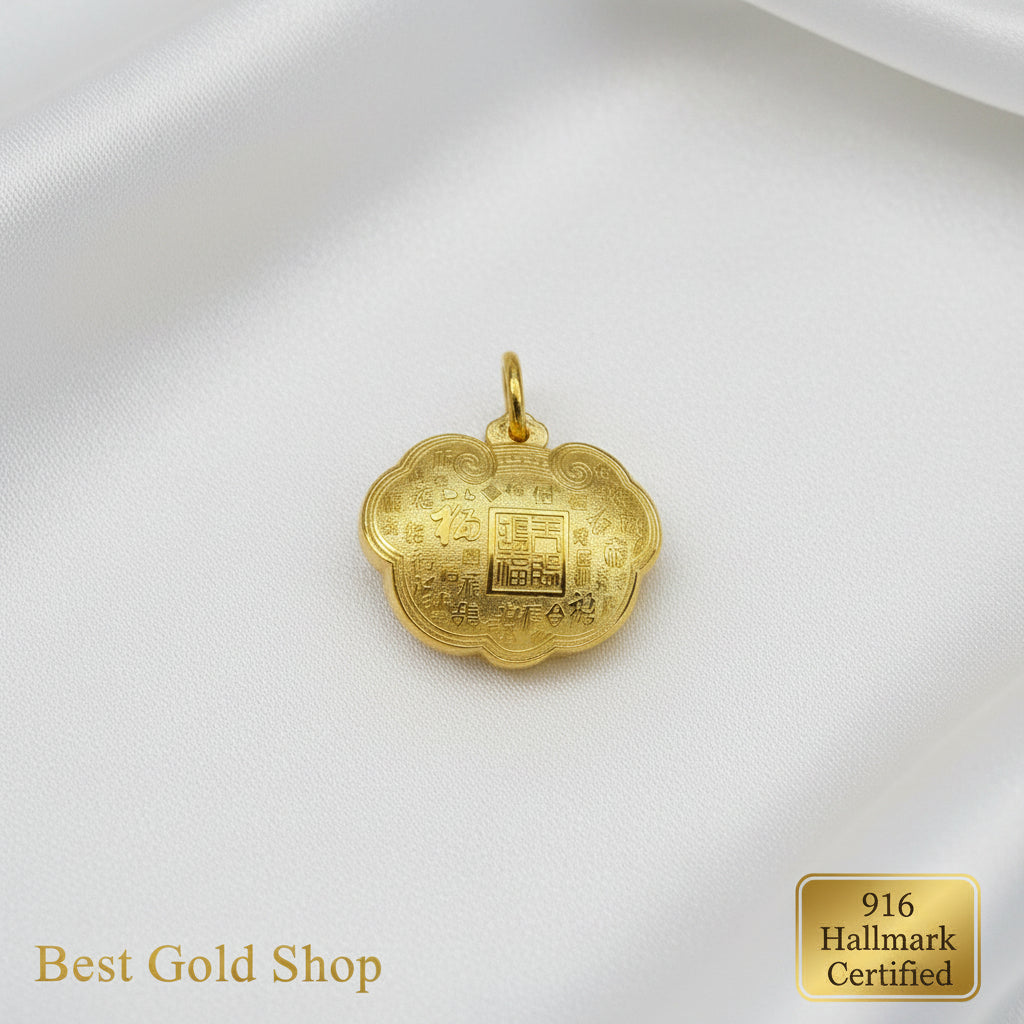 999 Gold Fu Bag Pendant | Symbol of Blessings Prosperity