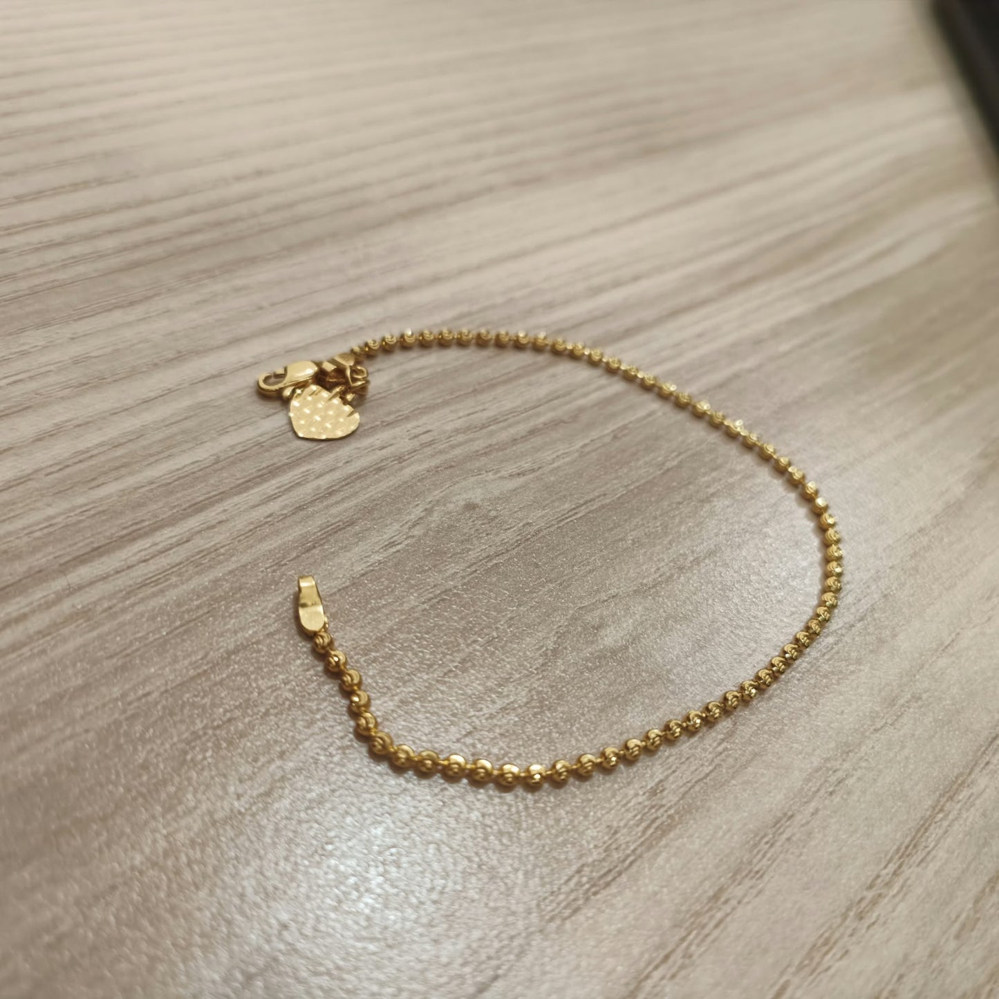 916 Gold Solid Bead Bracelet with Heart Charm