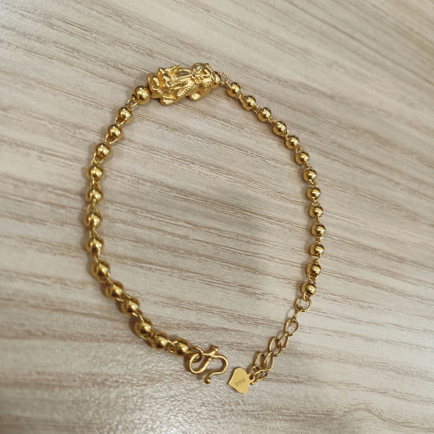 999 Gold Beads Pixiu Bracelet | 24K Gold Lucky Wealth Design