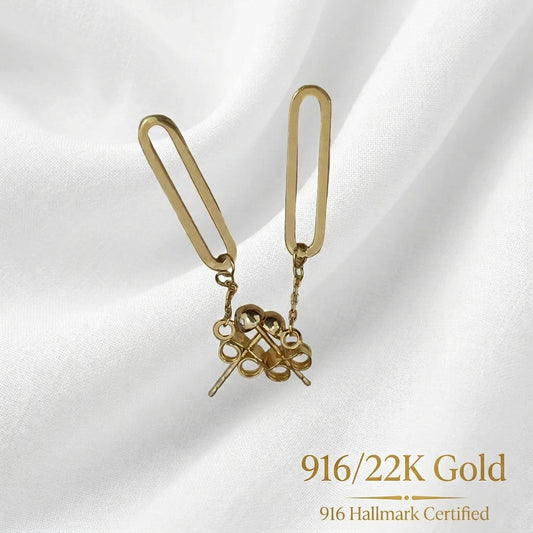 916 Gold Paperclip Dangle Earrings | Elegant 22K Gold Design
