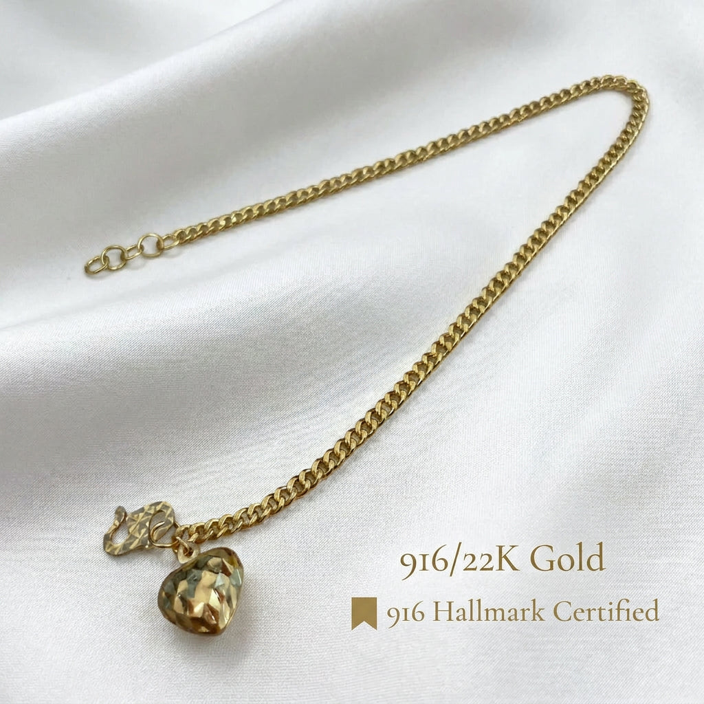 916 Gold Fishbone Heart Bracelet | Adjustable 22K Gold Design
