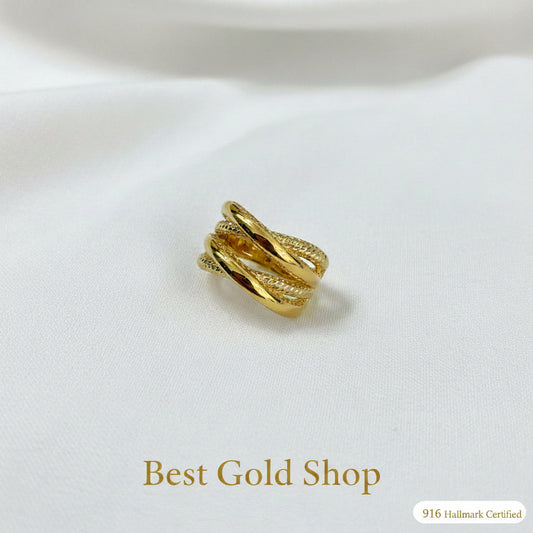 916 Gold Double Cross Wide Ring | Lightweight 22K Crisscross Design
