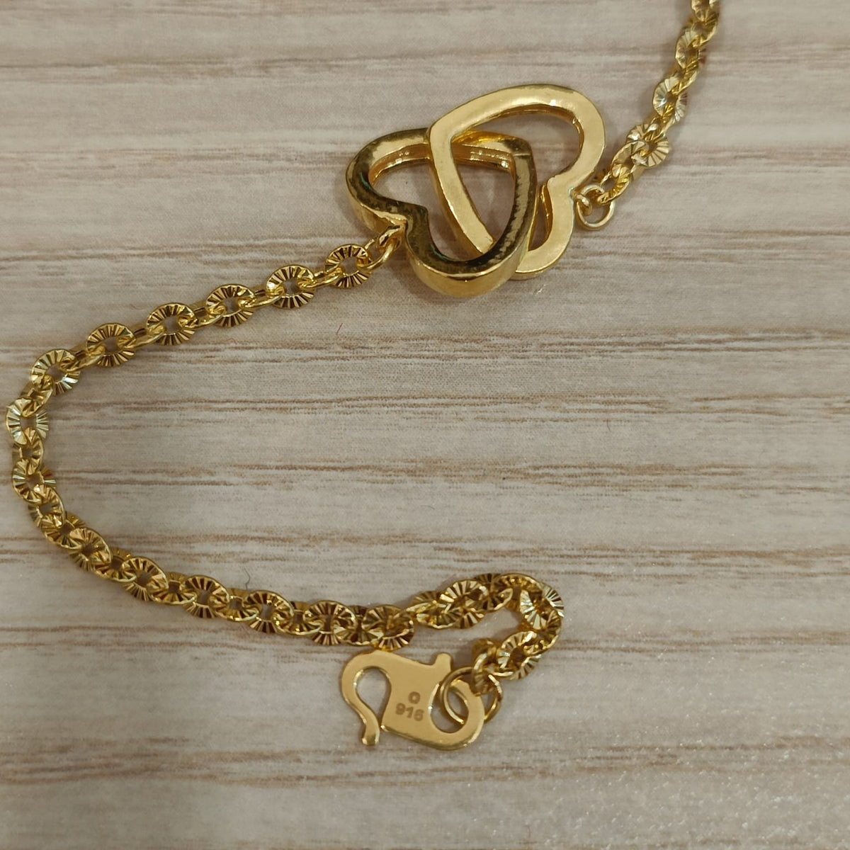 916 Gold Sunflower Double Heart Bracelet | Adjustable 22K Gold