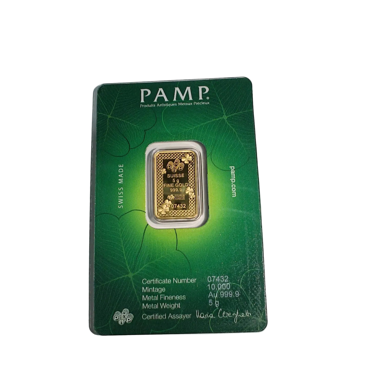 PAMP Suisse Lucky Clover 5g gold bar packaging