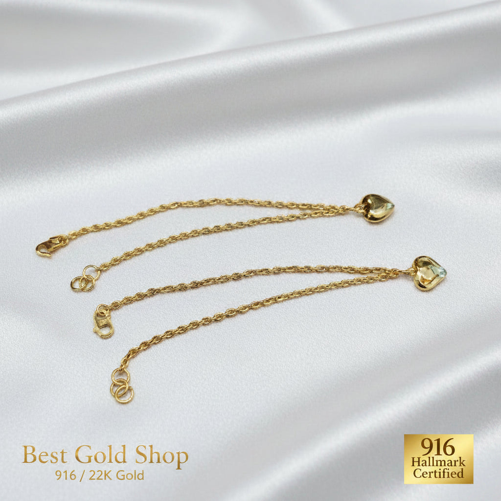 916 Gold Wan Zi Dangling Heart Bracelet Slim elegant design