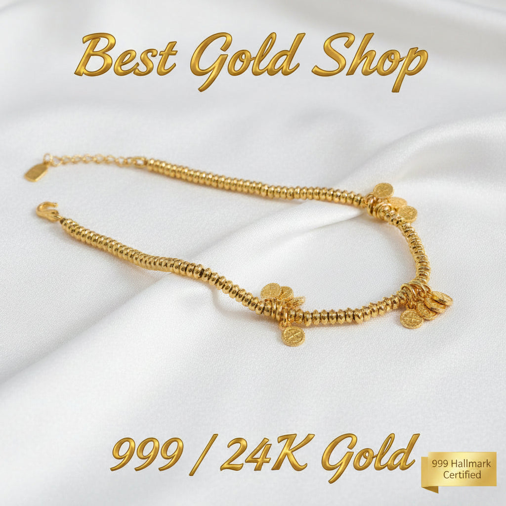 999 Gold Bracelet with coin Design Ping An Xi Le