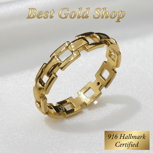 916 Gold Lightweight Chain Link Ring | Feather-Light 22K Gold