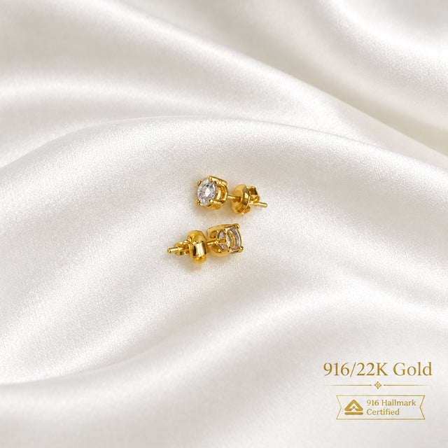916 Gold Diamond-Cut Earrings | Elegant 22K Gold Design