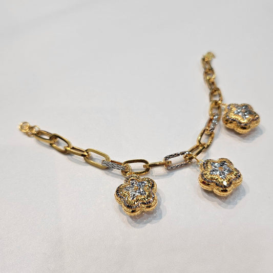 22k / 916 Gold 2 Tone Dangling Flower Bracelet