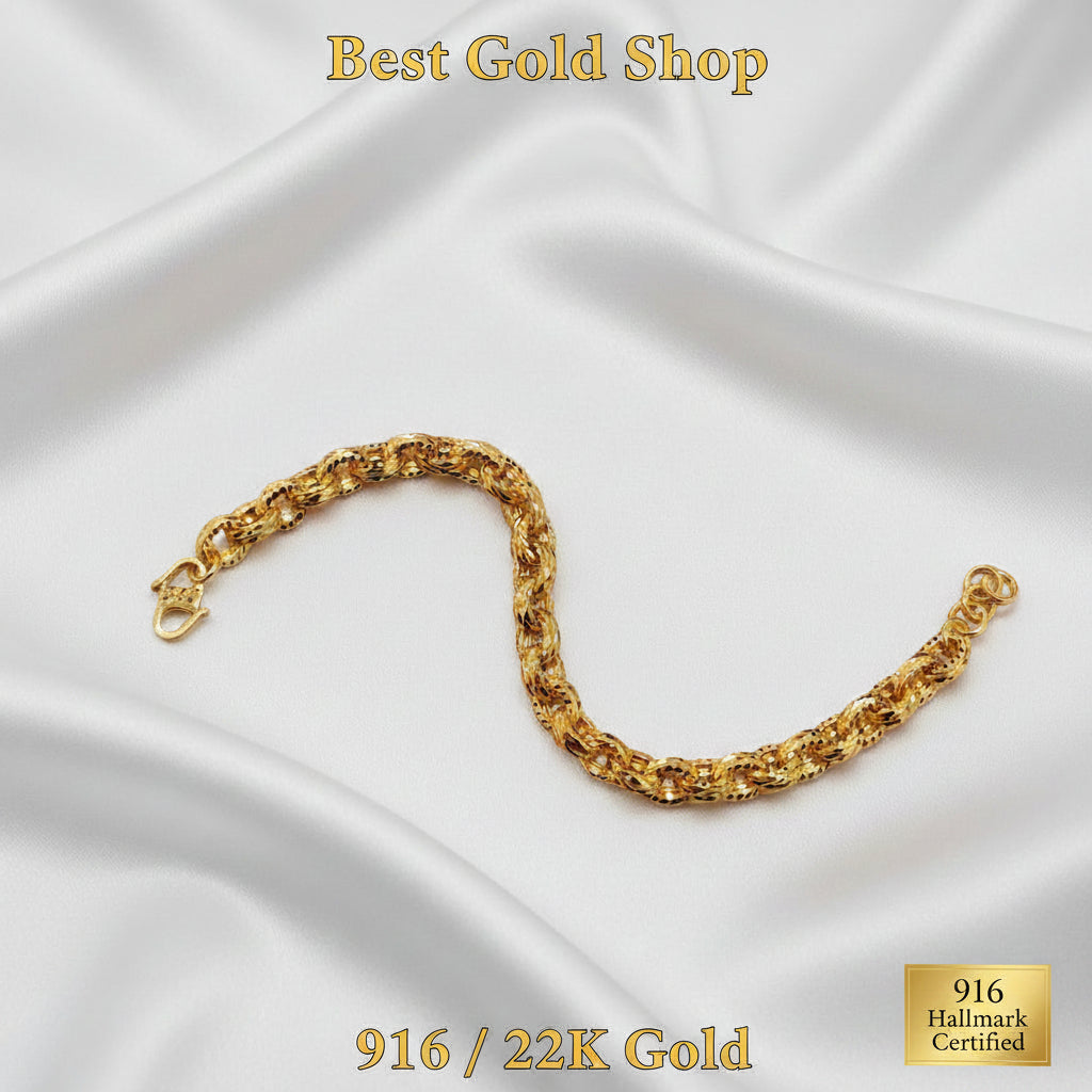 916 Gold Bracelet Diamond-Cutting Anchor Design