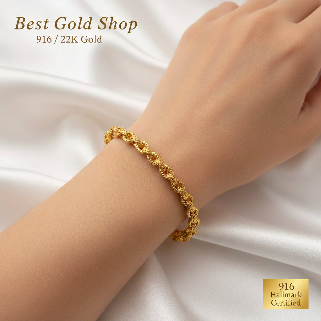 916 Gold Bracelet Diamond-Cutting Anchor Design