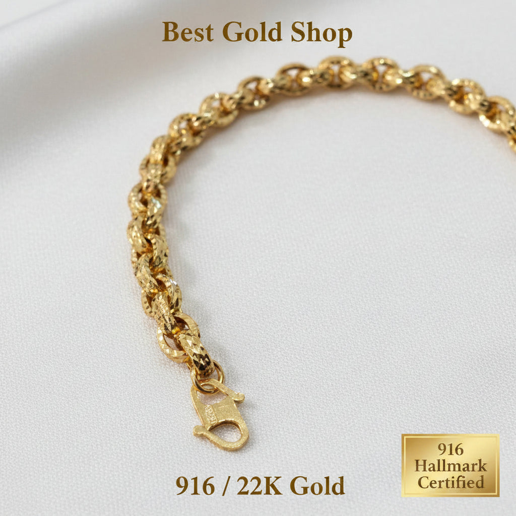 916 Gold Bracelet Diamond-Cutting Anchor Design