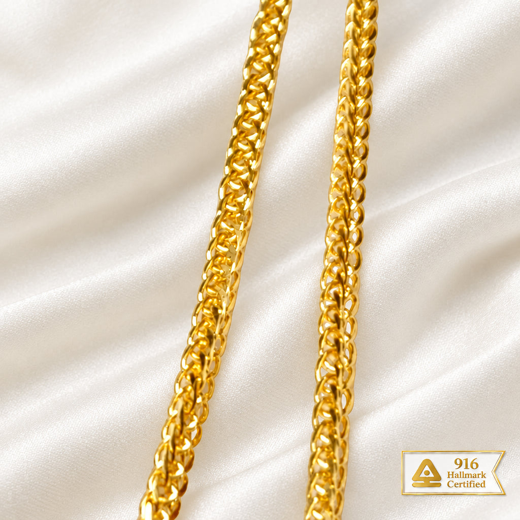 22K / 916 Gold Classic Wheat Chain Necklace | Elegant Design