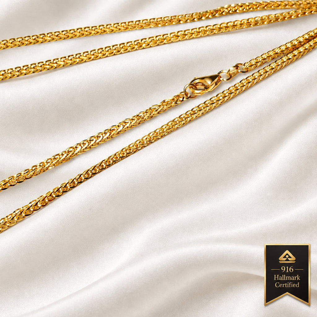 22K / 916 Gold Classic Wheat Chain Necklace | Elegant Design
