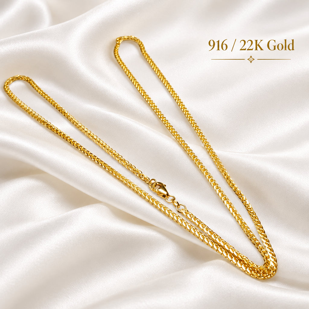 22K / 916 Gold Classic Wheat Chain Necklace | Elegant Design