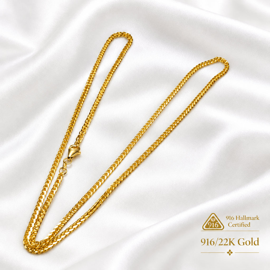 22K / 916 Gold Classic Wheat Chain Necklace | Elegant Design