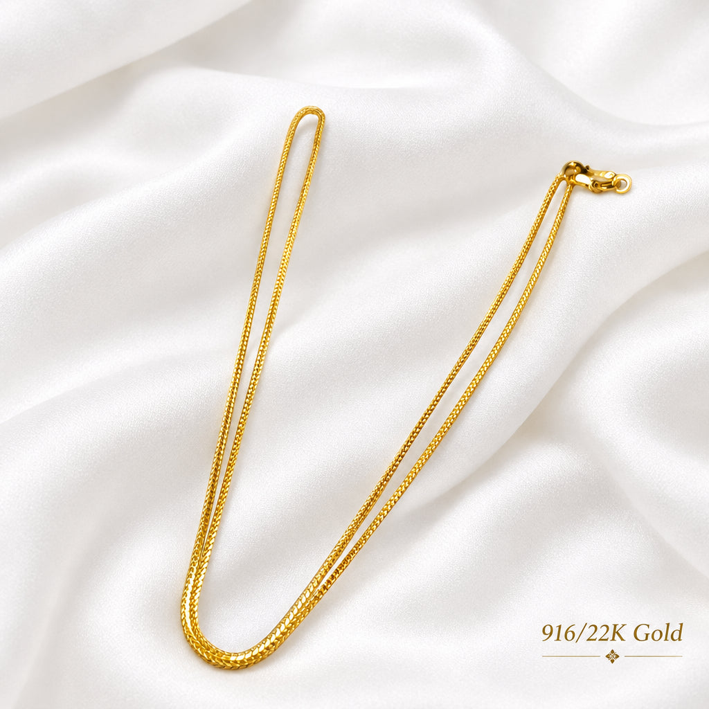 22K / 916 Gold Classic Wheat Chain Necklace | Elegant Design