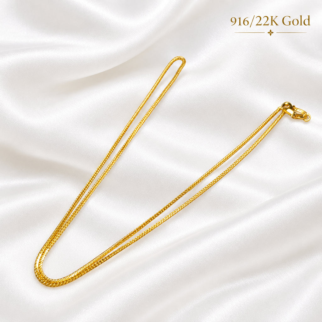 22K / 916 Gold Classic Wheat Chain Necklace | Elegant Design