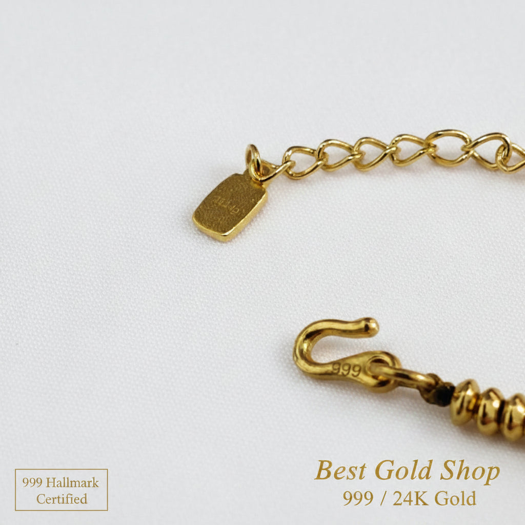 999 Gold Bracelet with coin Design Ping An Xi Le