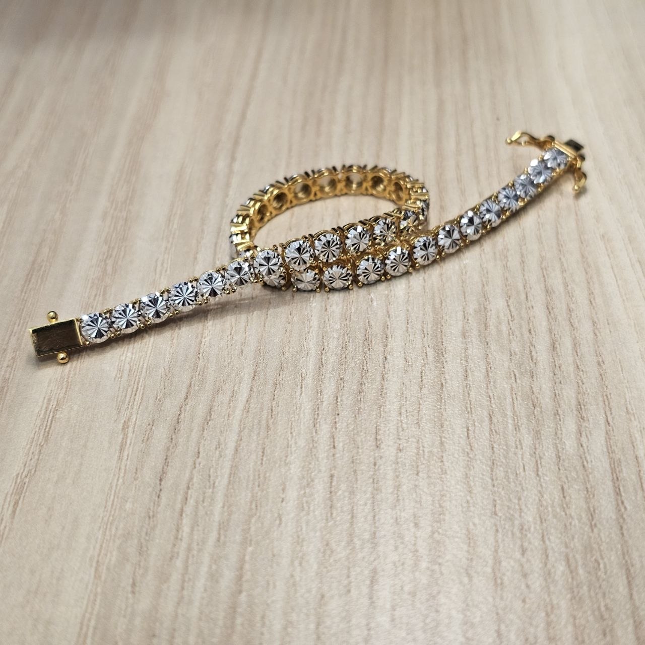 916 Full Gold Diamond Cutting Design 2 Tone Bracelet