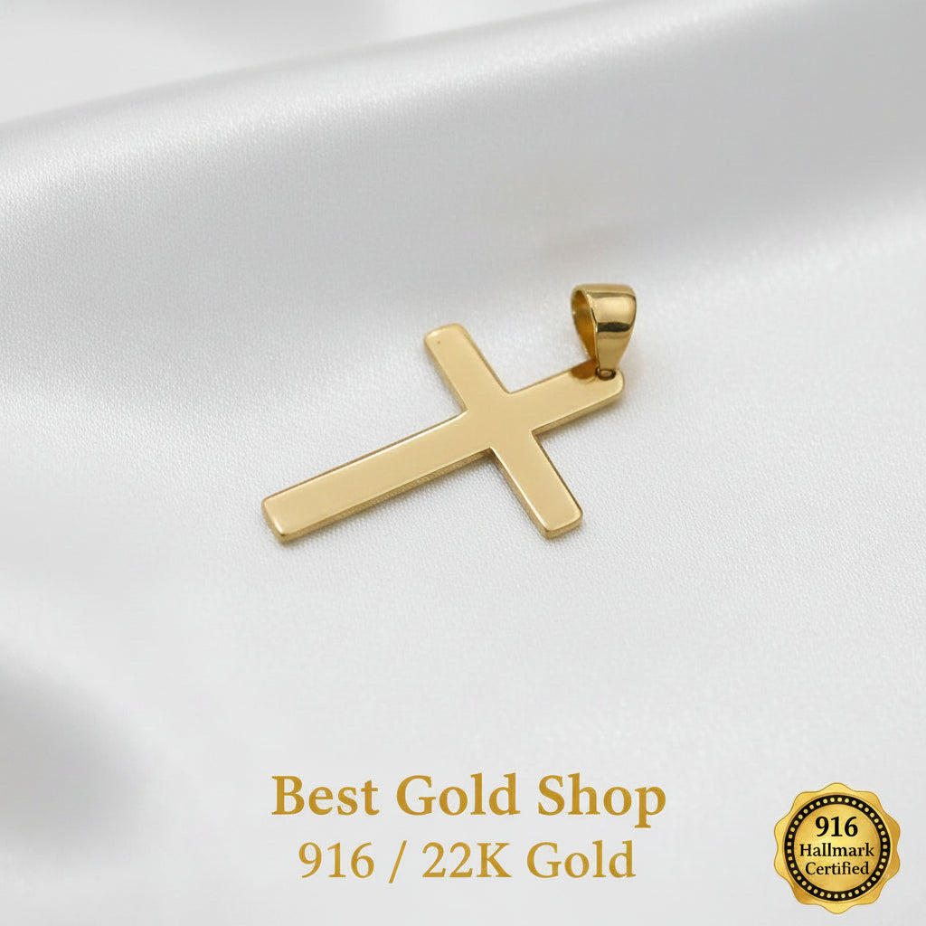 916 Gold (22K) Polished Cross Pendant – Classic 6.3g Design