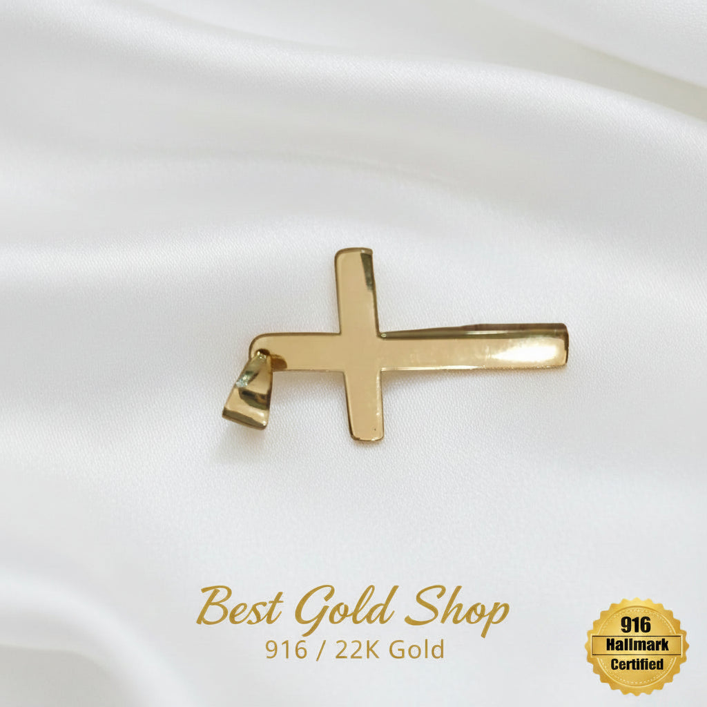 916 Gold (22K) Polished Cross Pendant – Classic 6.3g Design