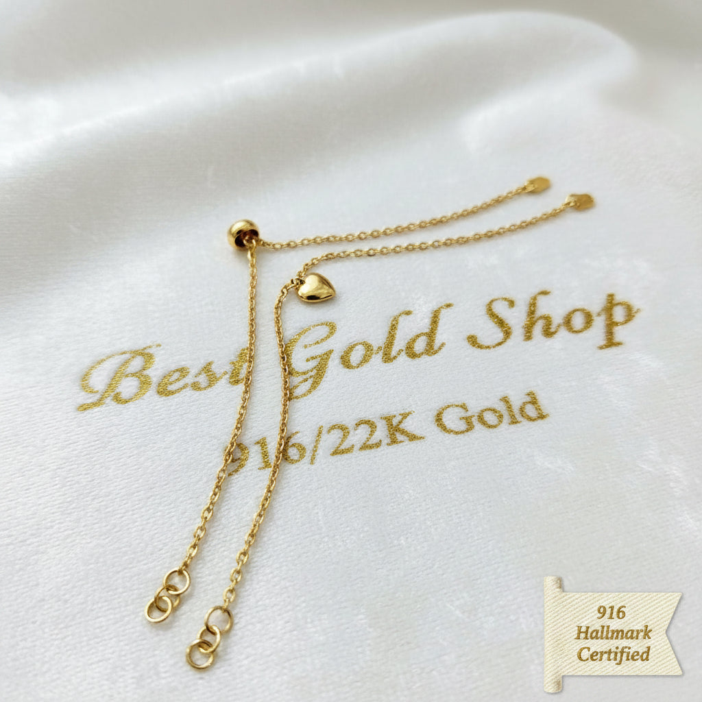916 Gold Wan Zi Dangling Heart Bracelet Slim elegant design
