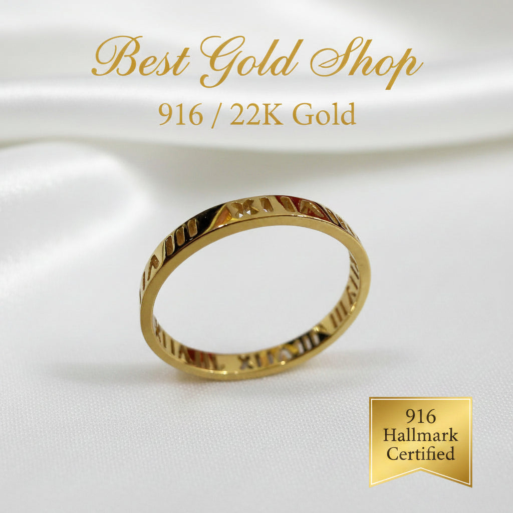 916 Gold Mini Roman Numeral Ladies Ring