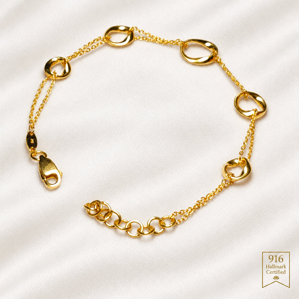 916 Gold Wan Zi Ring Link Bracelet | Adjustable 22K Design