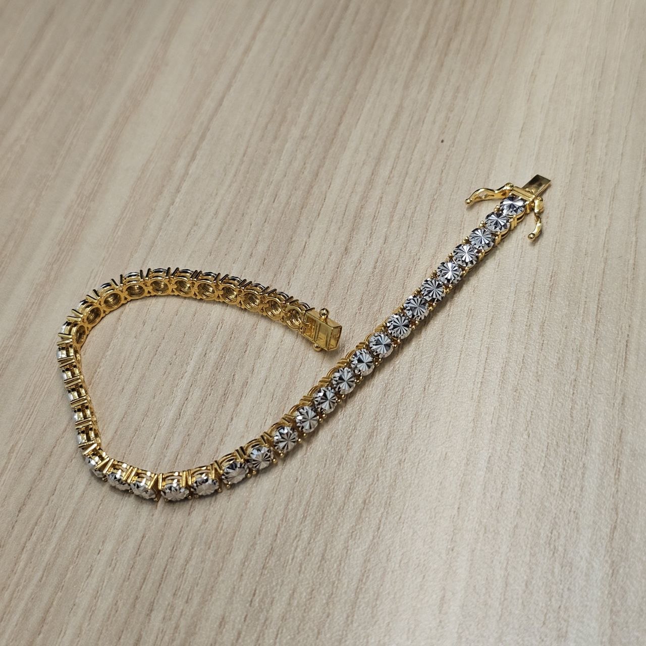 916 Full Gold Diamond Cutting Design 2 Tone Bracelet