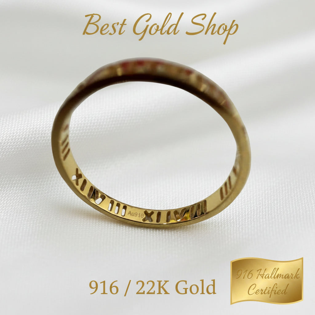 916 Gold Mini Roman Numeral Ladies Ring
