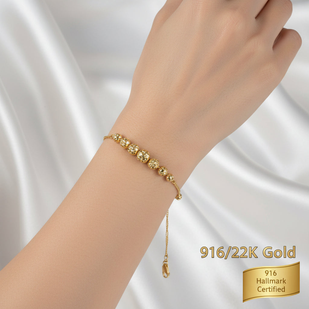 916 Gold Graduated Shiny Ball Bracelet | Elegant 22K Design