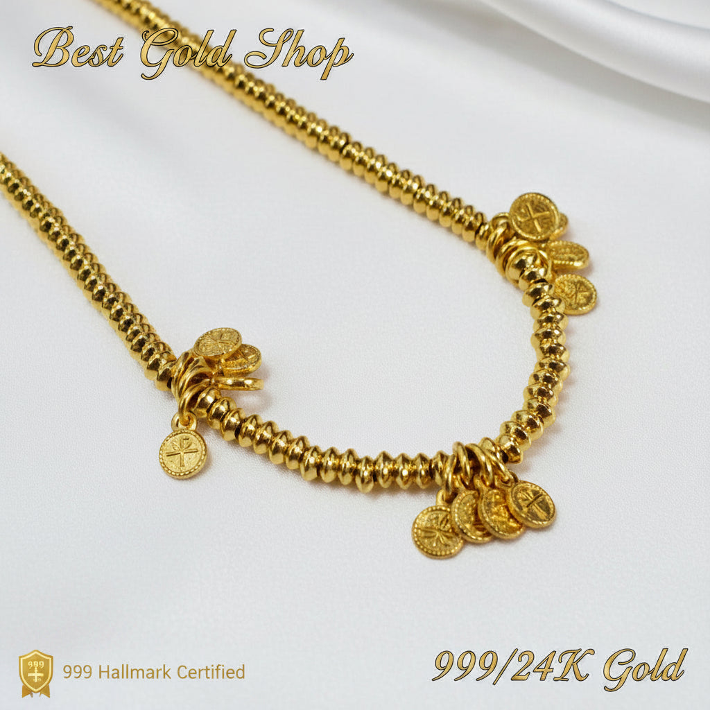 999 Gold Bracelet with coin Design Ping An Xi Le