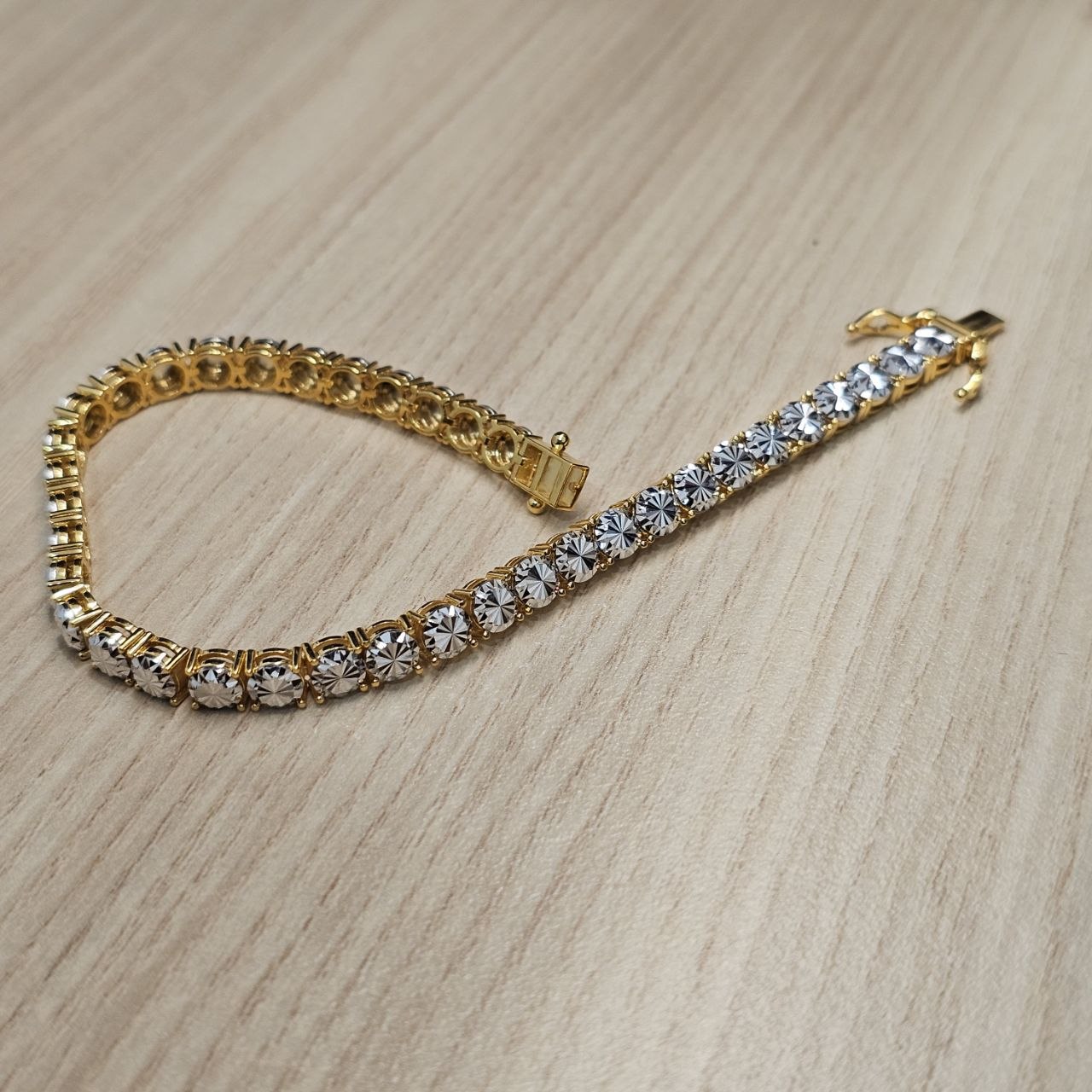 916 Full Gold Diamond Cutting Design 2 Tone Bracelet