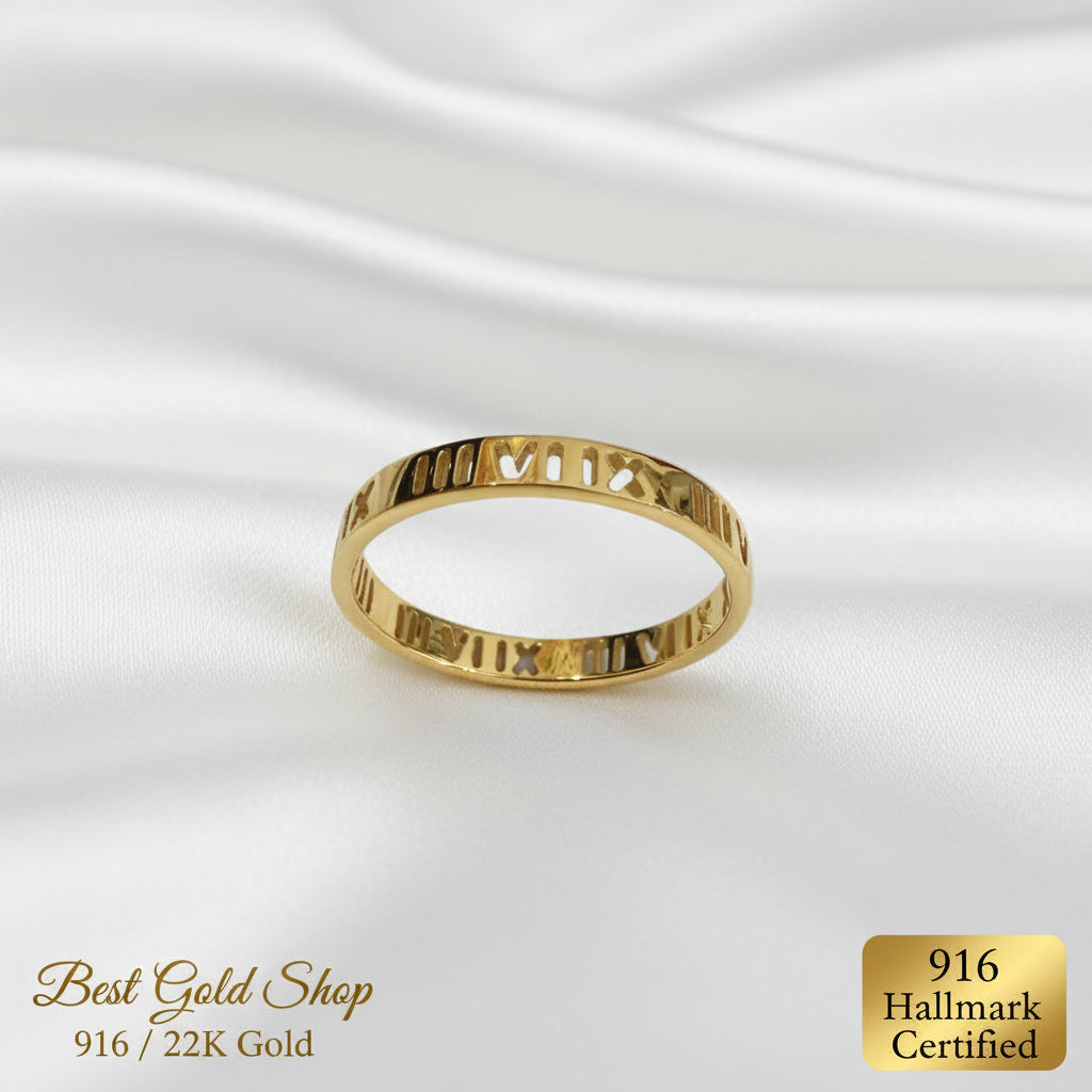 916 Gold Mini Roman Numeral Ladies Ring
