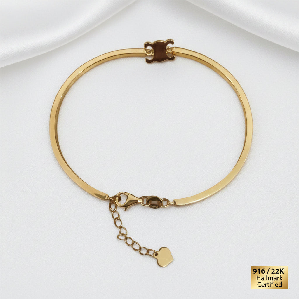 Adjustable 22K gold bangle full-length view