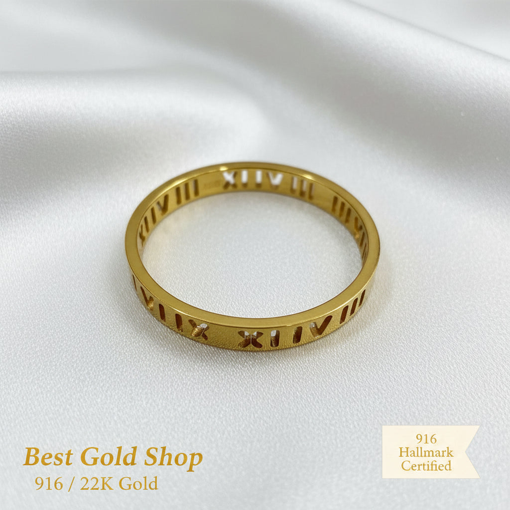 916 Gold Mini Roman Numeral Ladies Ring