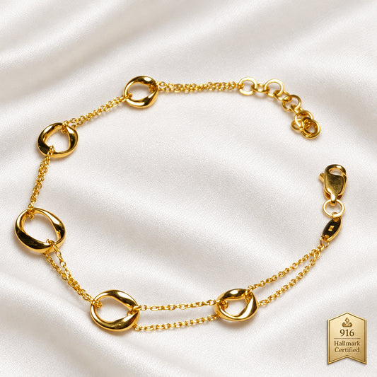 916 Gold Wan Zi Ring Link Bracelet | Adjustable 22K Design