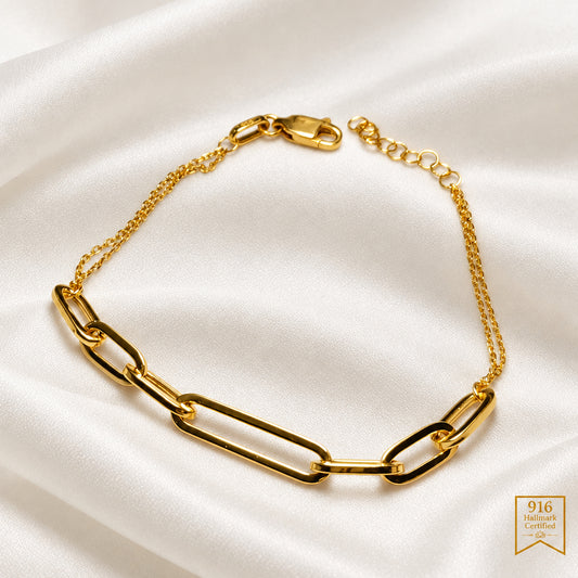 916 gold Wanzi link bracelet with elongated links and fine chain