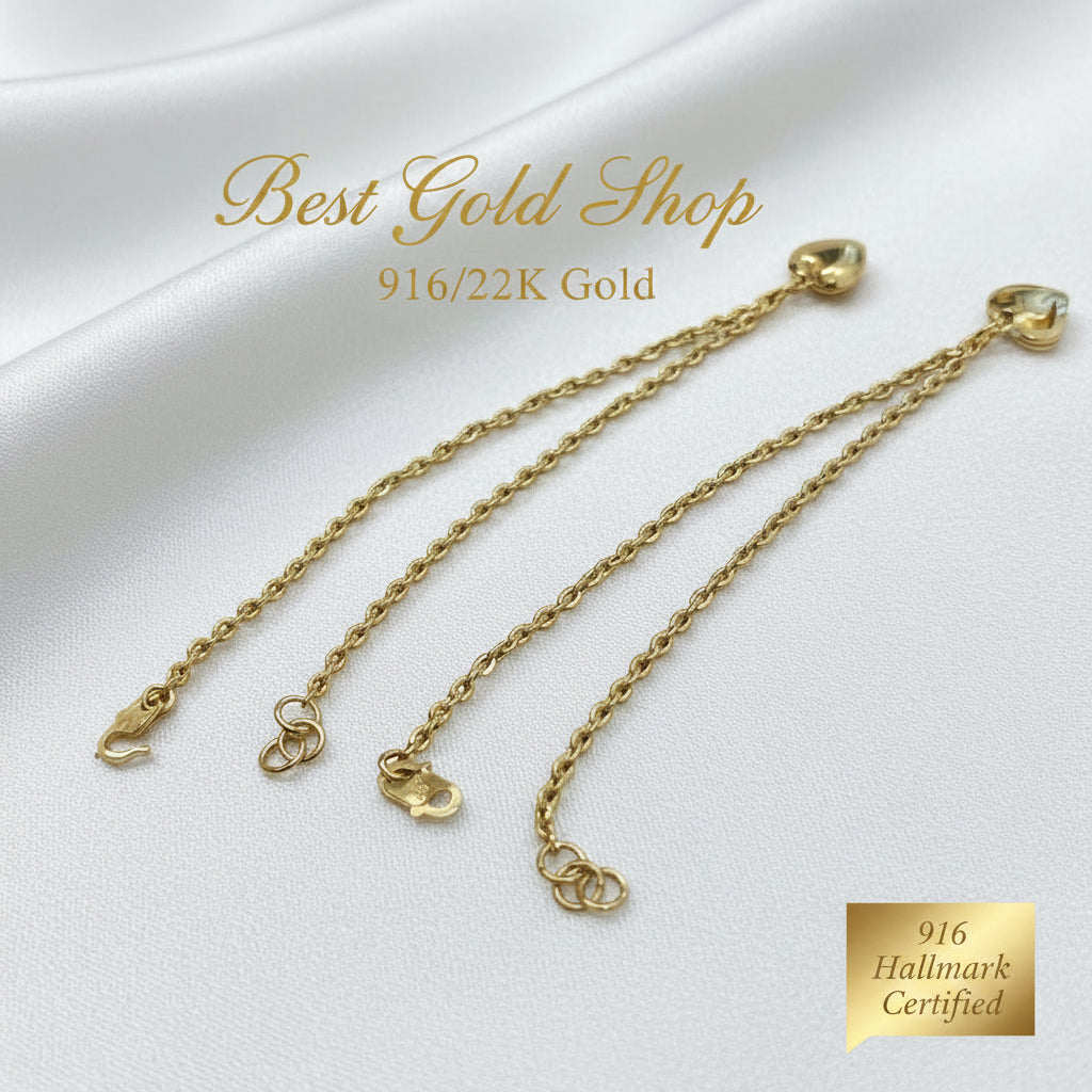 916 Gold Wan Zi Dangling Heart Bracelet Slim elegant design