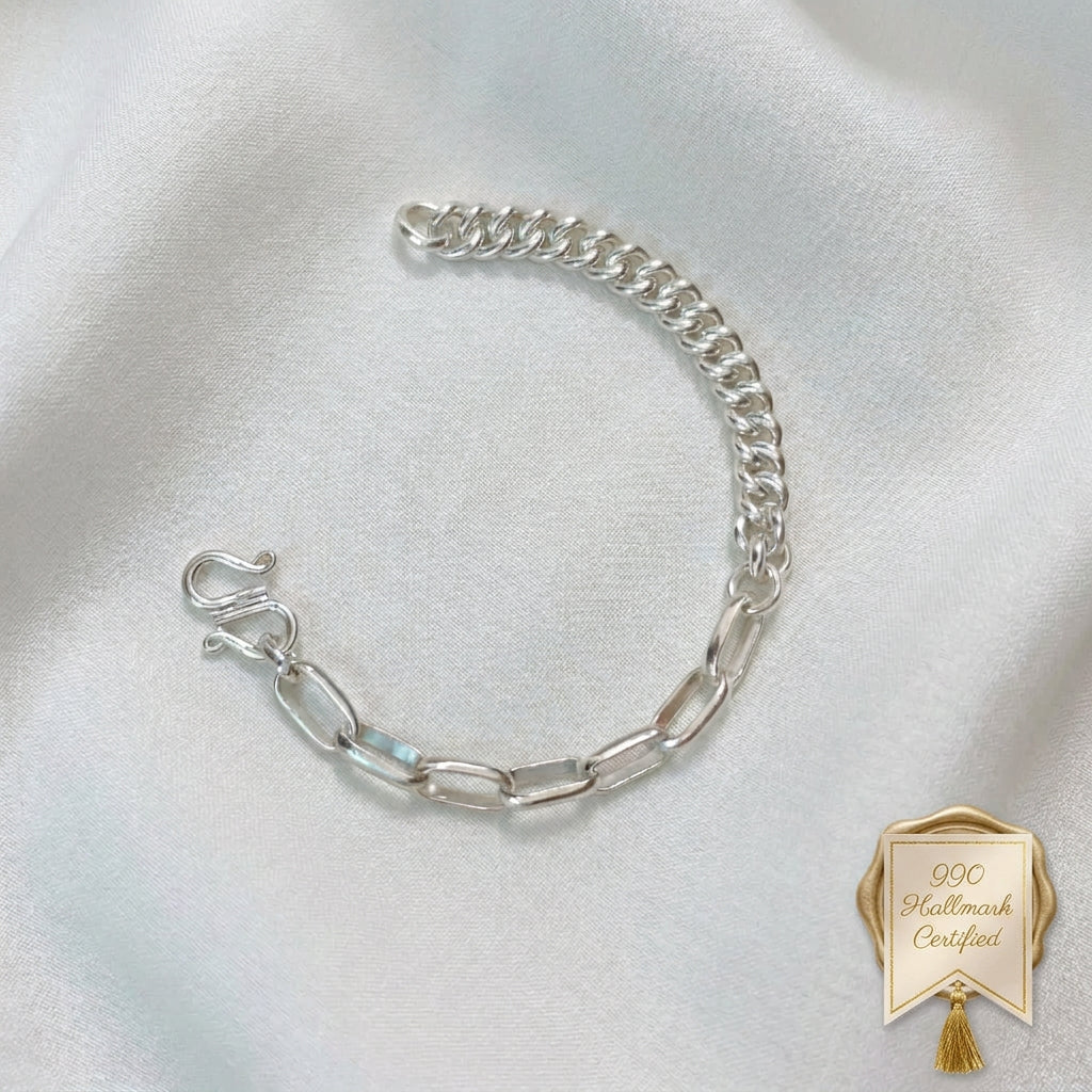 990 Silver Fishbone Link Bracelet | Classic Design