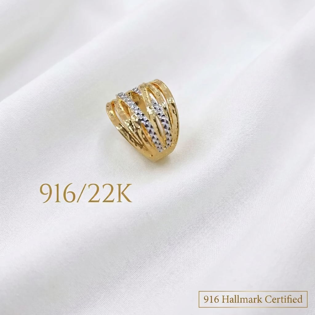 916 Gold Two-Tone Crisscross Ring | Elegant 22K Design