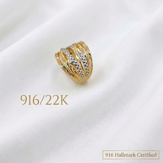 916 Gold Two-Tone Crisscross Ring | Elegant 22K Design