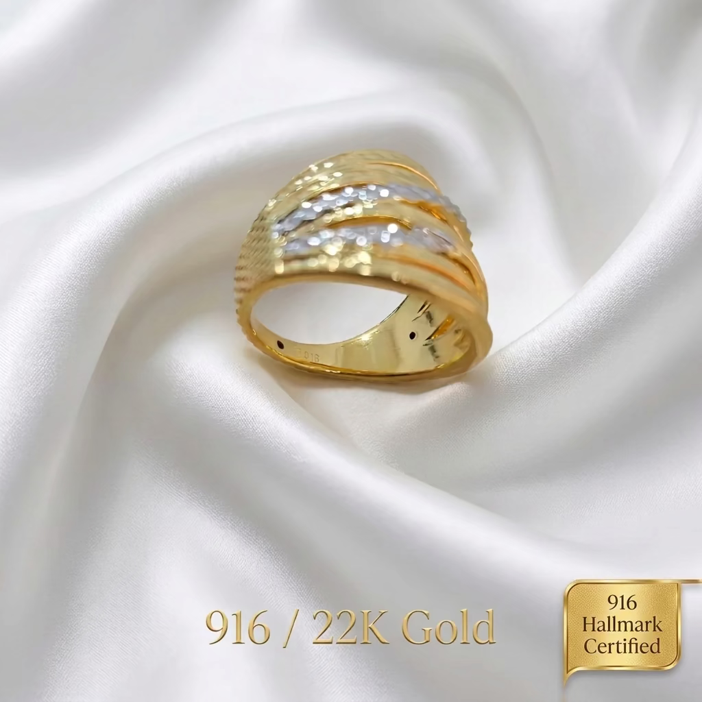 916 Gold Two-Tone Crisscross Ring | Elegant 22K Design